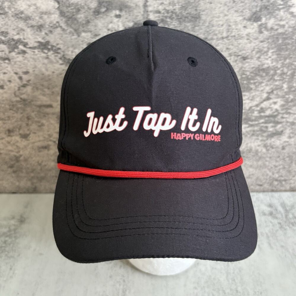 “Just Tap It In” Happy Gilmore Snapback Hat Cap Golf Black Red Rope Adjustable